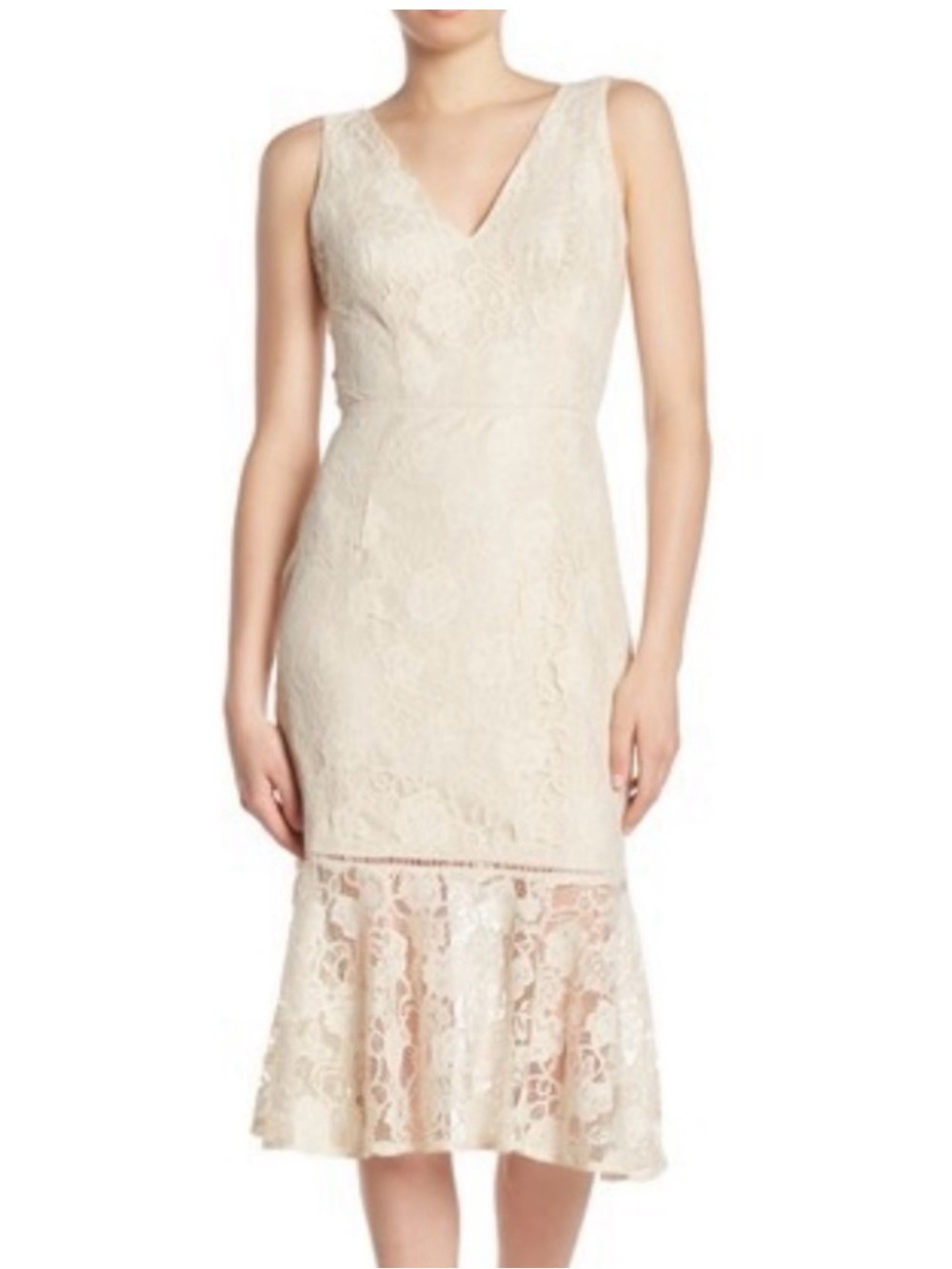 Alexia Admor Ivory Lace V-Neck Midi Dress